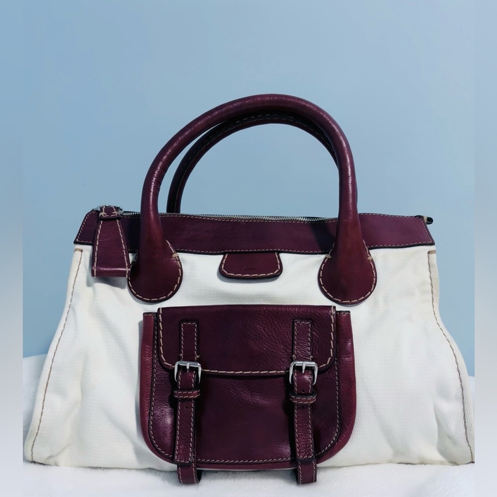 Chloe Brown/Off-White Canvas and Leather Edith Shopper Tote